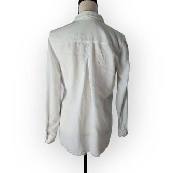 Cloth & Stone for Anthropologie White Long Sleeve Fringed Hem Blouse XS - Picture 7 of 10